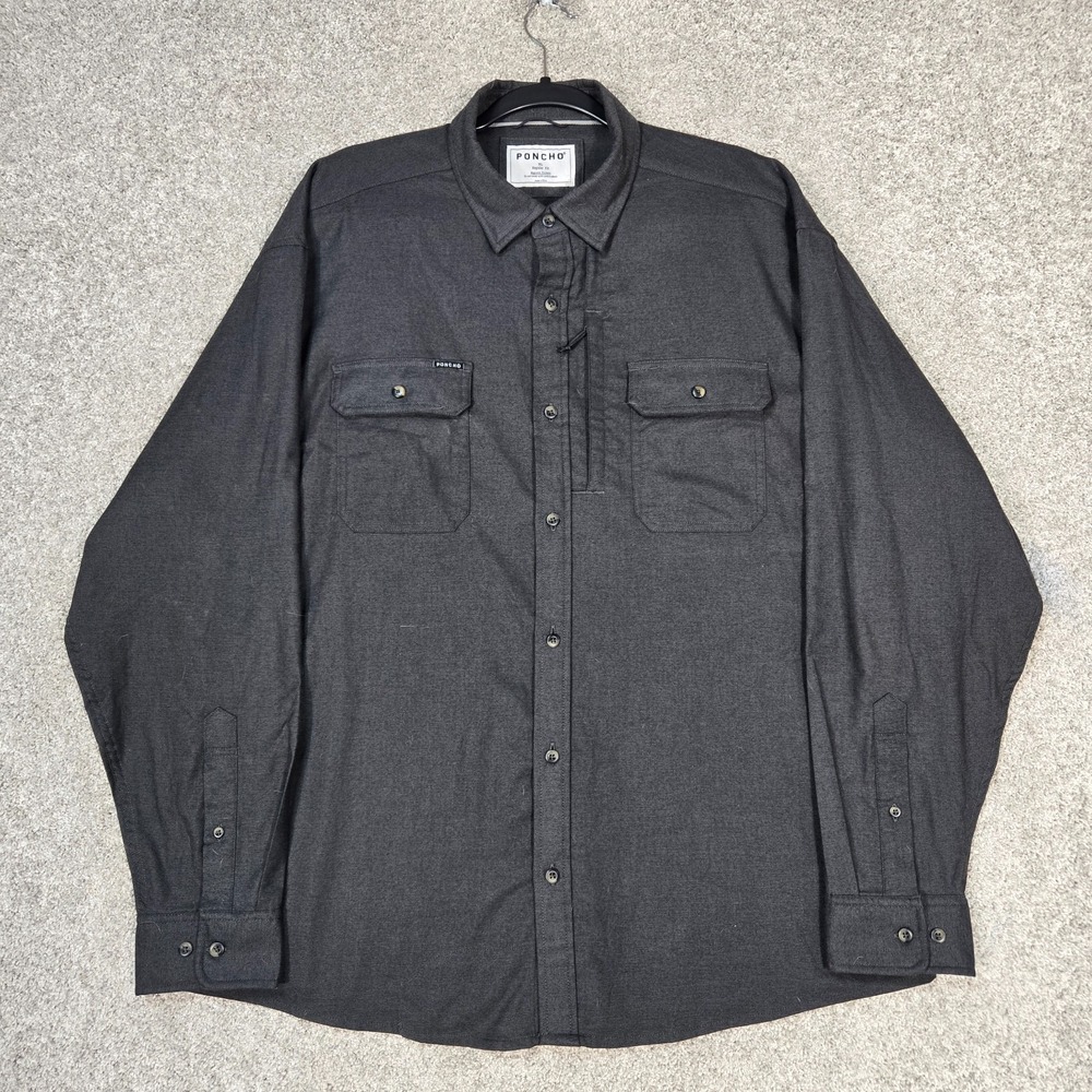 Poncho Men XL Regular Fit Shirt Gray Grey Long Sleeve Button Up Magnetic Pockets